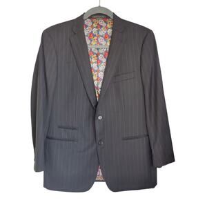 Indochino Men Grey Pin Stripe Wool Two Button Blazer Sugar Skull Day of the Dead